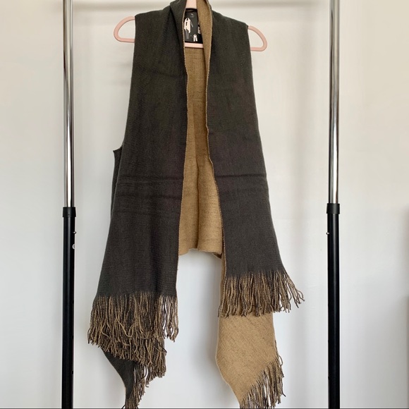 Wrap Scarf With Armholes Gray Mustard Shawl OS - Picture 6 of 8